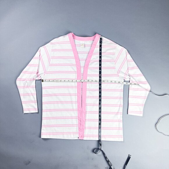 Vintage Striped Cardigan | 90's Pink & White Women's Casual Jersey Sweater - Picture 7 of 7